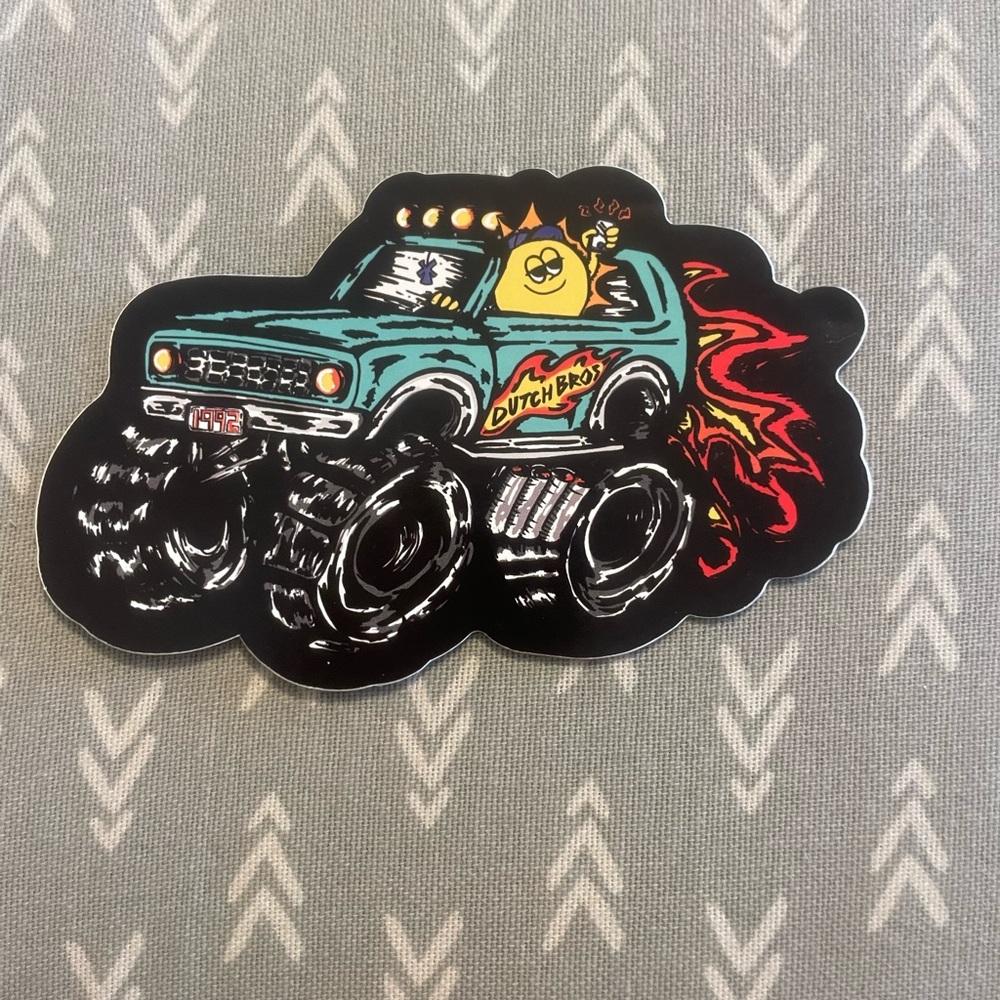 Dutch Bros Teal and Red Monster Truck Sticker
